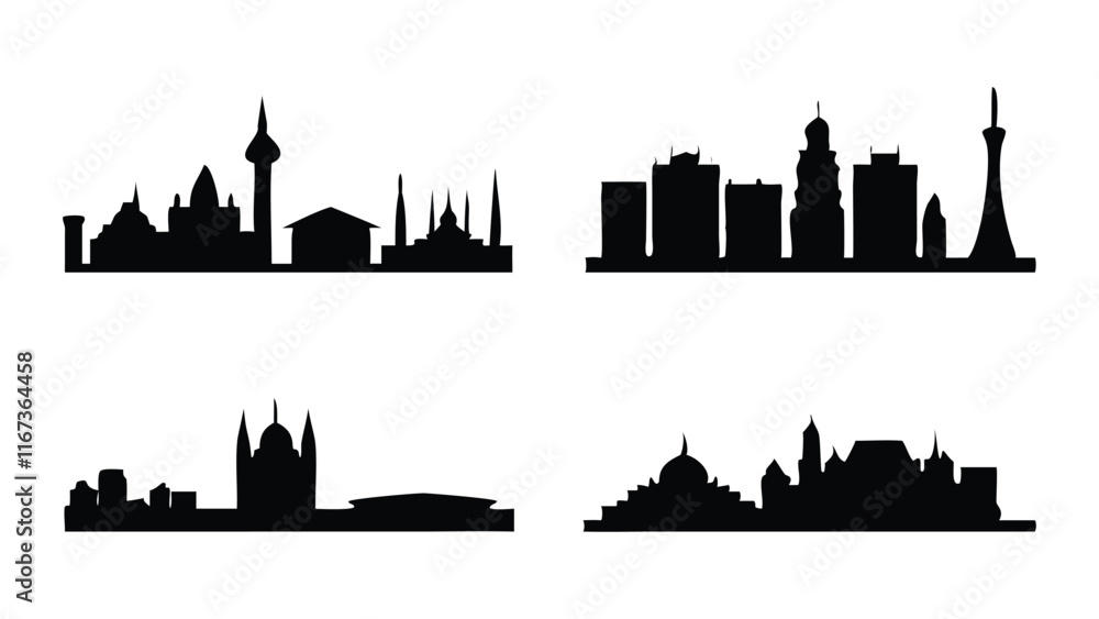 Set of Minimalist City Skyline Vector Silhouettes Set of Minimalist City Skyline Vector Silhouettes