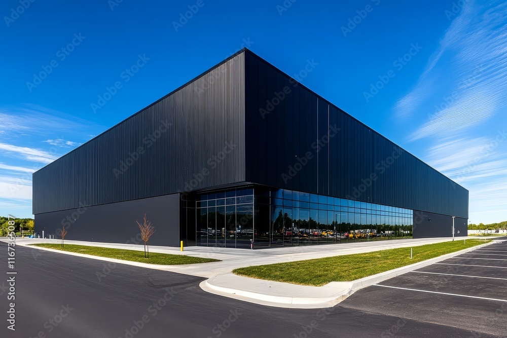 Contemporary black minimalist design in warehouse architecture. Contemporary black minimalist design in warehouse architecture.