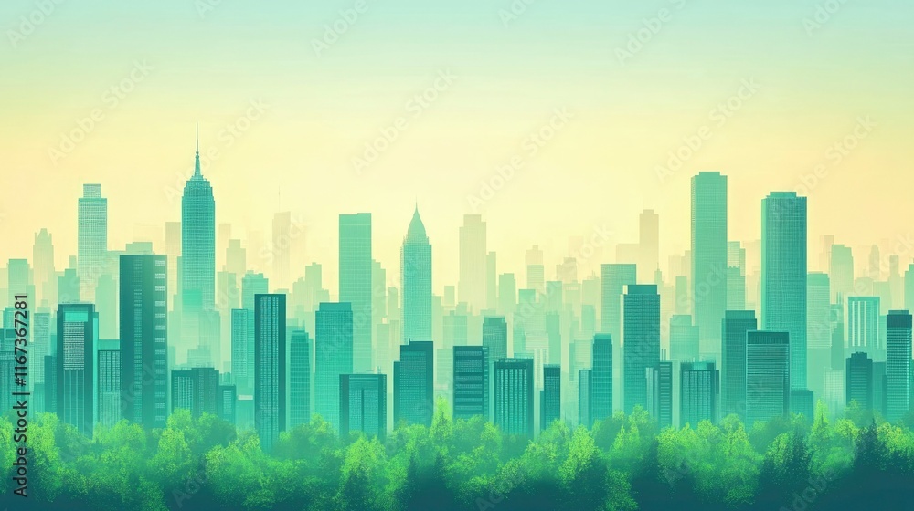 Obraz premium Green City Skyline Emerging From Lush Forest