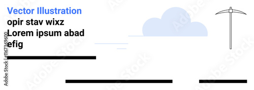 Cloud, crossbow, horizontal black lines, and placeholder text in clear, minimalist style. Ideal for website headers, tech blogs, content creation, modern design, educational materials, infographic