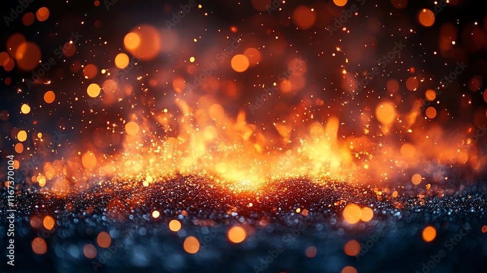 Fototapeta premium Abstract Fiery Sparkles Glowing Dark Background