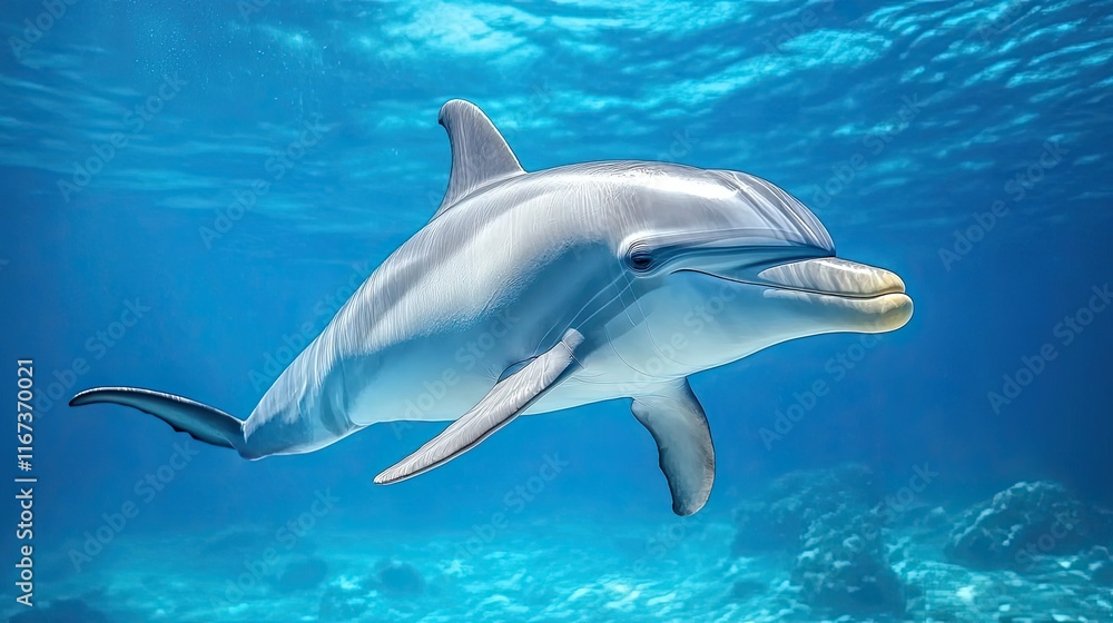 Fototapeta premium A Bottlenose Dolphin Swims Gracefully Underwater