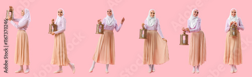 Set of young Muslim woman w...