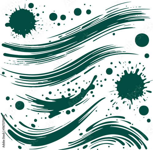 Abstract Green Brush Strokes and Splatter Art in Digital Style