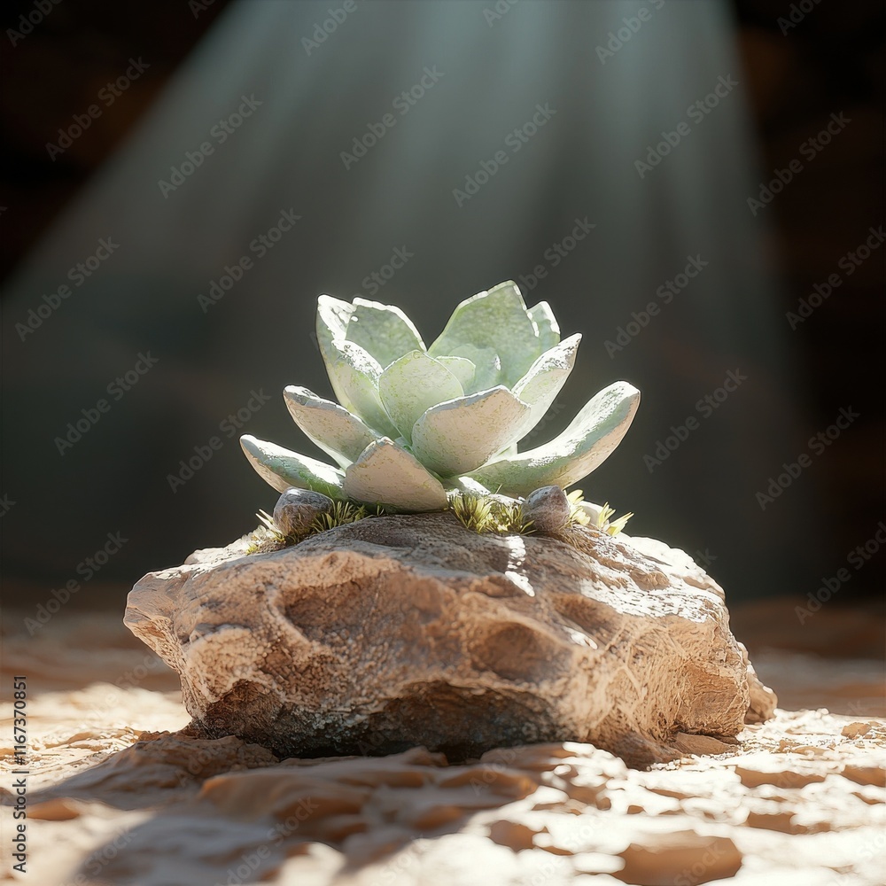 Succulent plant growth in desert environment hyperrealistic imagery natural lighting detailed view Succulent plant growth in desert environment hyperrealistic imagery natural lighting detailed view