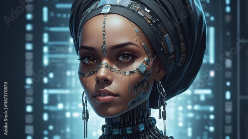 Cyberpunk fashion model holding a glowing katana
