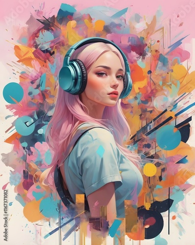 Futuristic fashion model in glowing neon attire
