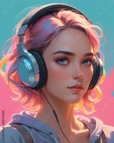 Portrait of a cyberpunk model in vibrant neon lights
