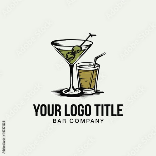 hand drawn bar company retro style logo design, vector illustration