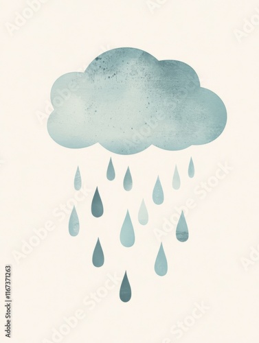 Vintage style rain cloud illustration with falling raindrops for spring