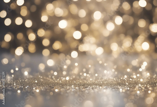 Silver white and gold vertical abstract background with copy space bokeh lights and glitter on weddi photo