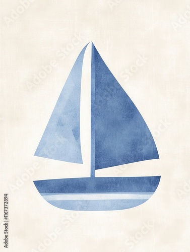 Vintage toy sailboat illustration in minimalist blue design for nautical decor photo