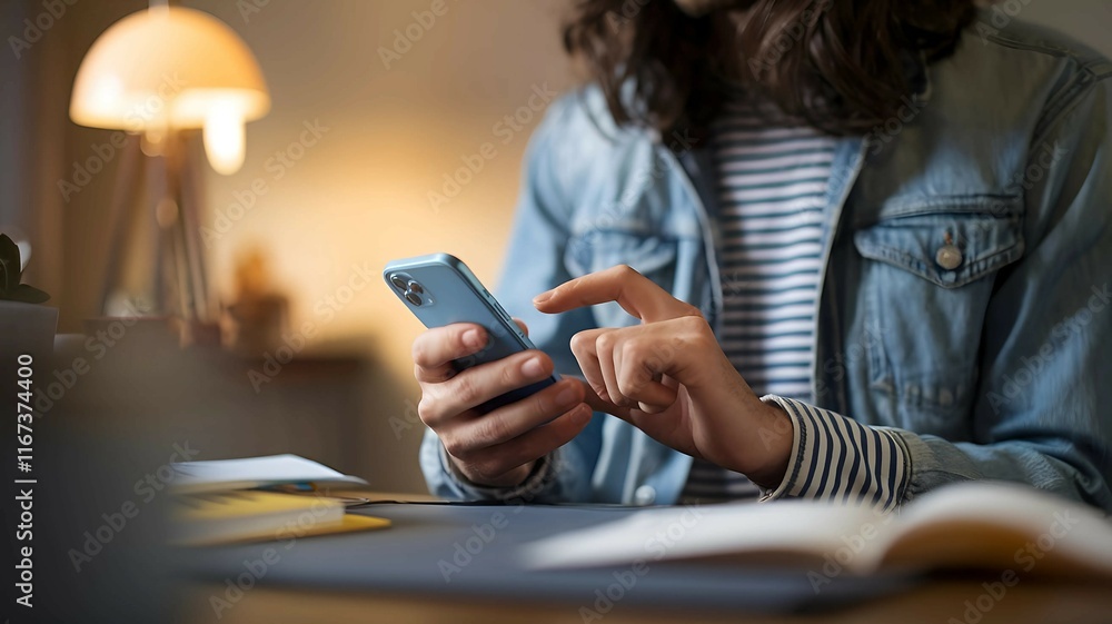 Person Using Smartphone at Home Person Using Smartphone at Home