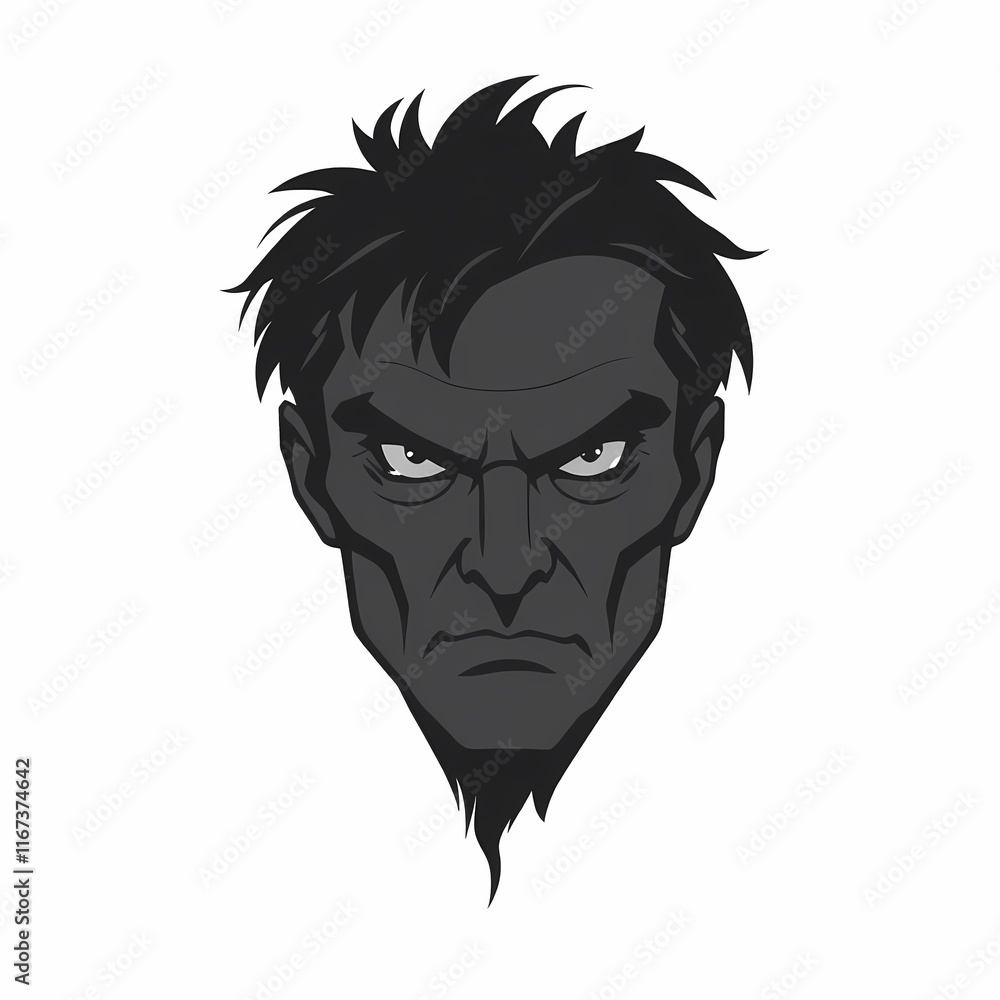 Intense Gaze: Monochromatic Illustration of a Man's Face Intense Gaze: Monochromatic Illustration of a Man's Face