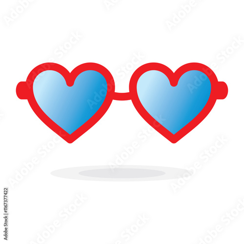 Red heart shaped sunglasses isolated icon on white background. Red heart shape sunglasses for photo booth, photo props. Illustration for holiday party celebration evening, scrapbooking, selfie app