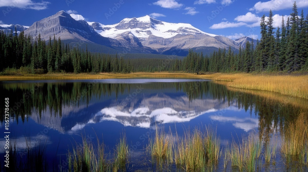 Naklejka premium Mountain Reflection In A Calm Pristine Lake