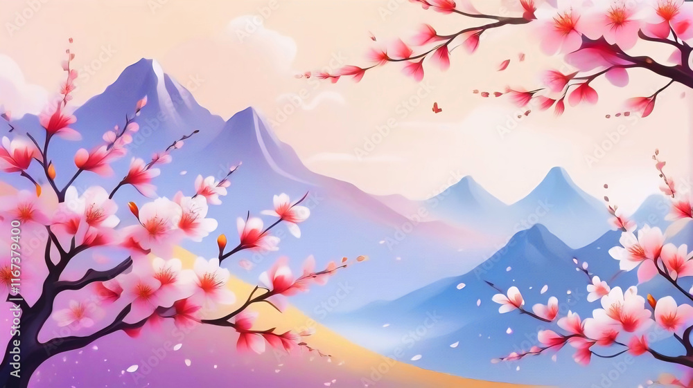 Spring scenery of cherry blossoms in full bloom Spring scenery of cherry blossoms in full bloom