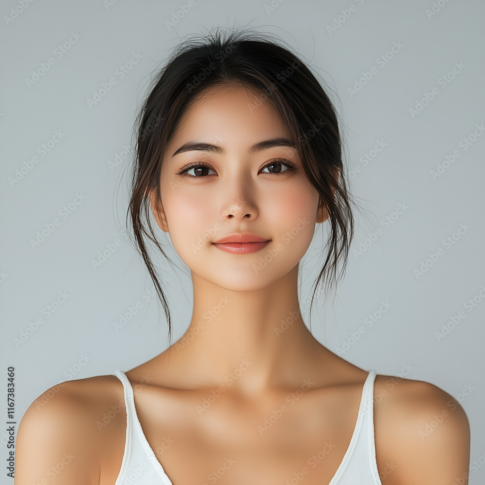 beautiful Asian woman with smooth skin touching her face and smiling
beautiful Asian woman with smooth skin touching her face and smiling