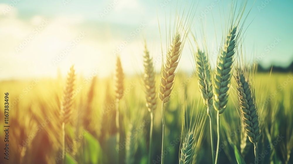 Fototapeta premium Golden Wheat Field Basking In Sunset Light
