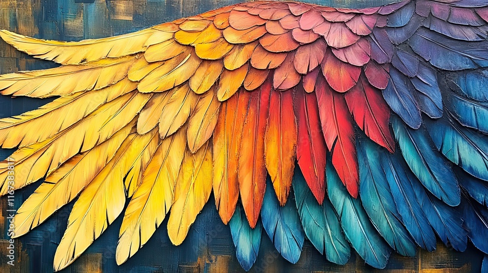 Obraz premium Vibrant Colorful Wing Painting Artistic Feathers Display