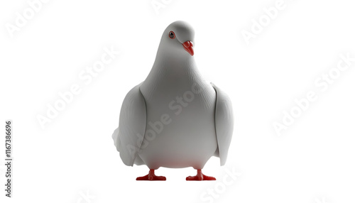 A stylized cartoon pigeon with a round body and red accents. photo