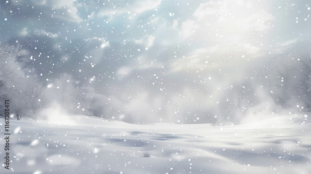 Fototapeta premium Tranquil Snowfall Over a Winter Landscape 