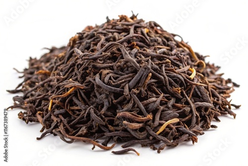 dried black tea leaves isolated on white generative ai