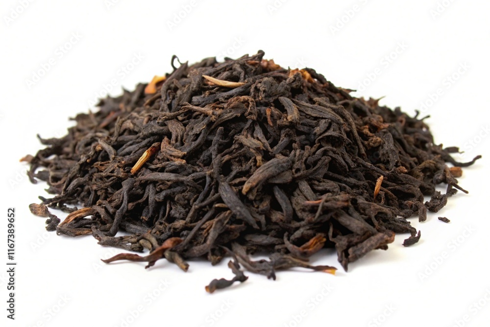 dried black tea leaves isolated on white generative ai dried black tea leaves isolated on white generative ai
