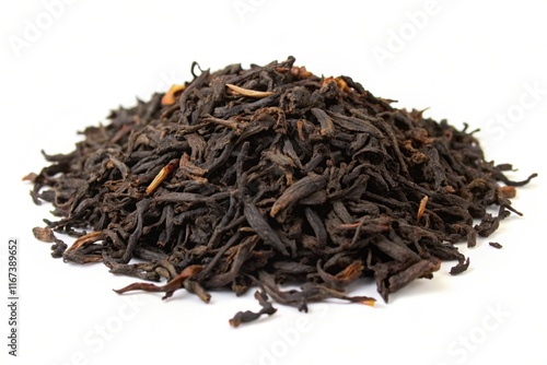dried black tea leaves isolated on white generative ai
