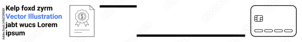 Certificate with dollar sign medallion connected to a credit card via horizontal lines, representing achievement and financial goals. Ideal for success, certification, finance, banking, rewards Certificate with dollar sign medallion connected to a credit card via horizontal lines, representing achievement and financial goals. Ideal for success, certification, finance, banking, rewards