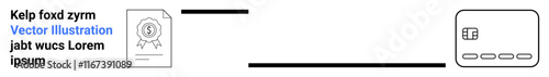 Certificate with dollar sign medallion connected to a credit card via horizontal lines, representing achievement and financial goals. Ideal for success, certification, finance, banking, rewards