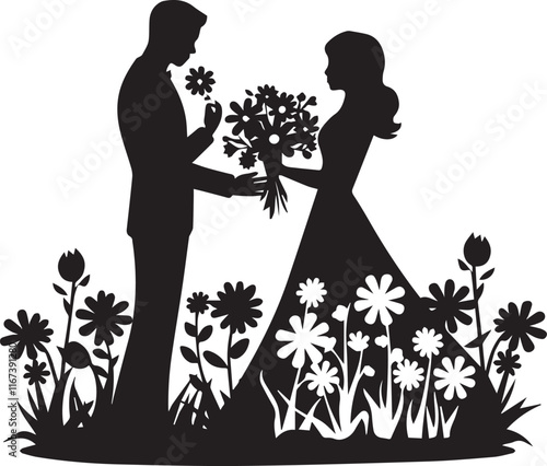 silhouette couple woman people love vector.