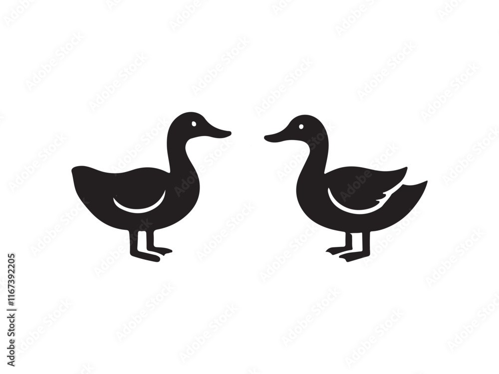 Obraz premium duck and ducklings vector sihouetee on white background.
