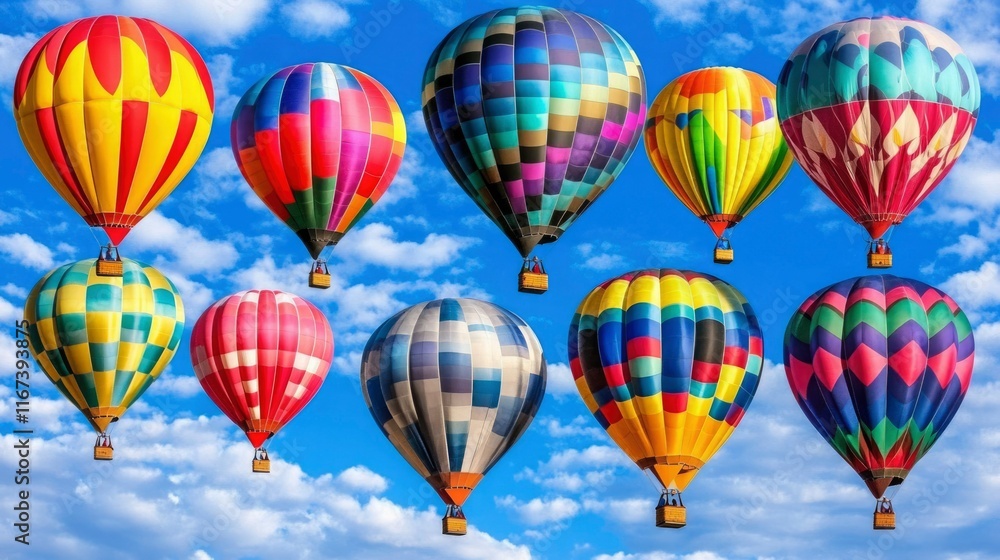 Fototapeta premium Colorful Hot Air Balloons Soaring Through A Sunny Sky