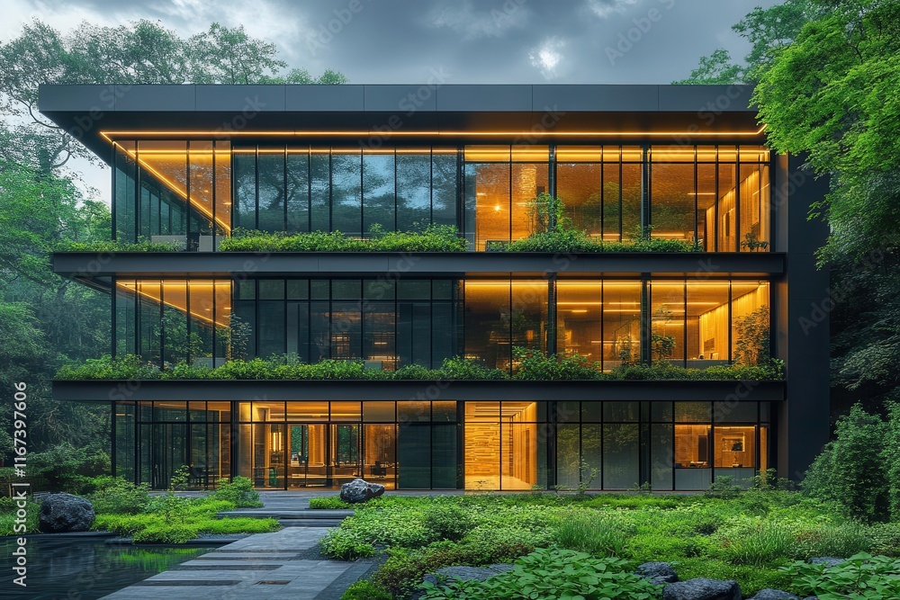 modern office building seamlessly integrating with lush green trees showcasing sustainable architecture and a harmonious relationship between nature and urban design modern office building seamlessly integrating with lush green trees showcasing sustainable architecture and a harmonious relationship between nature and urban design