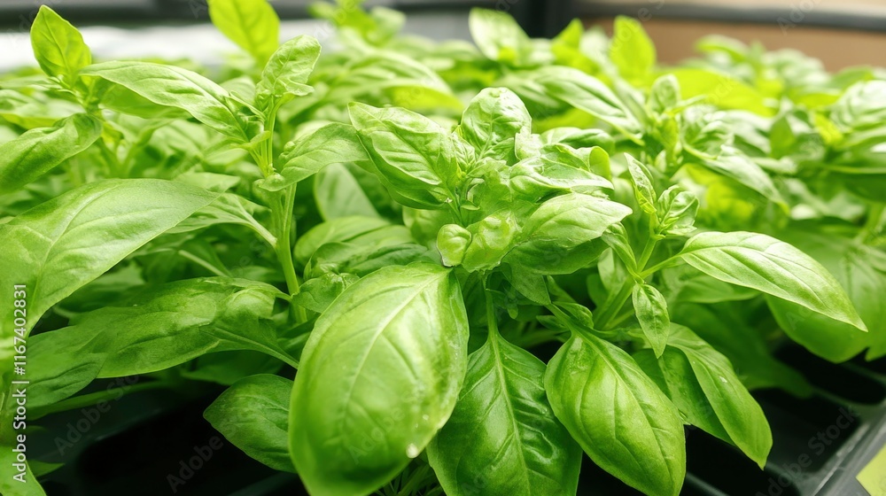 Lush Green Basil Plants Growing Abundantly