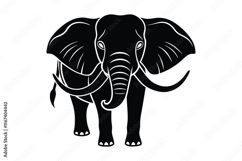 Fototapeta premium Monochrome elephant silhouette black and white illustration1.eps