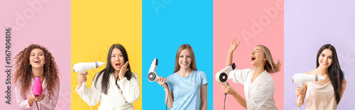 Set of young women with hai...