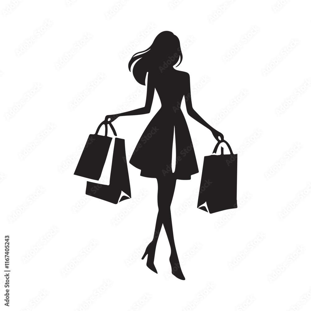 Elegant Woman Silhouette with Shopping Bags Elegant Woman Silhouette with Shopping Bags