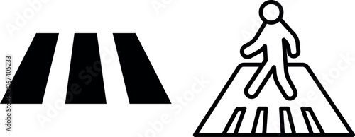 "Crosswalk Vector Line Icon Set – Urban Safety and Pedestrian Design Elements"
