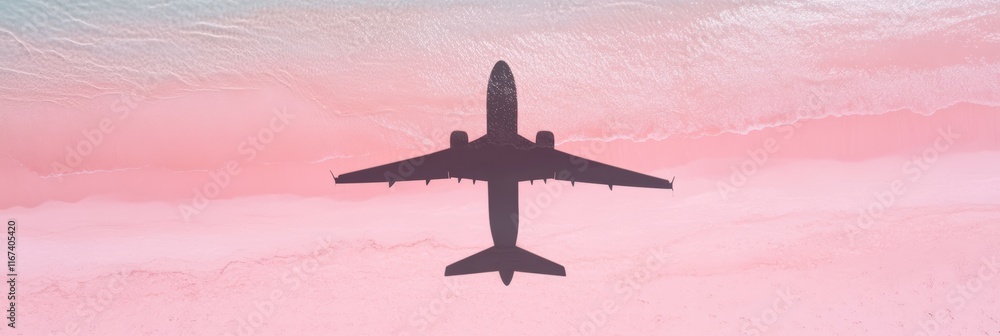 Naklejka premium 空を飛ぶ航空機と薄いピンクの雲が織りなす美しい景色