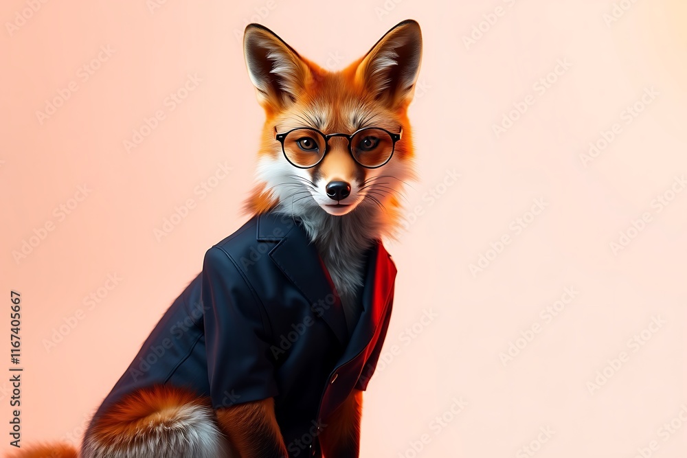 Obraz premium A fox wearing suit jacket and glasses symbolizing cleverness and smartness