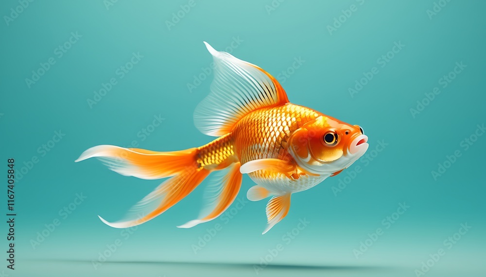 Fototapeta premium A gold fish floating gracefully in an aquarium water