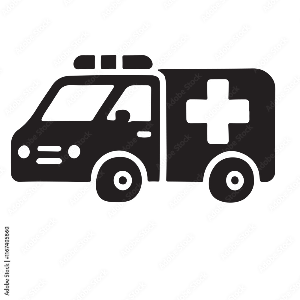 Silhouette Illustration of an Ambulance Vehicle Silhouette Illustration of an Ambulance Vehicle