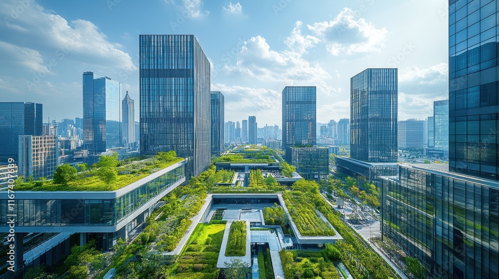 Fototapeta premium An aerial view of a futuristic office complex