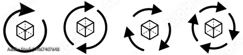 cube icon with two arrows refresh rotate sign. web vector icon.