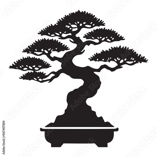 Bonsai Tree Silhouette in a Pot