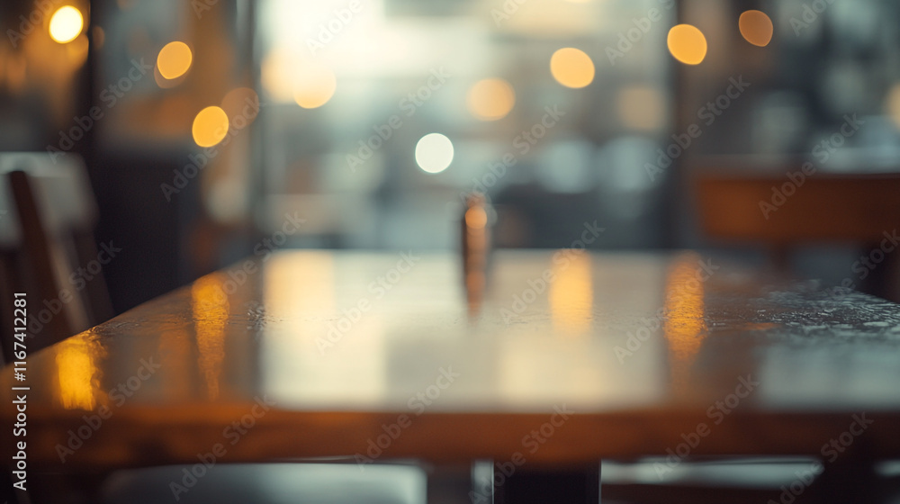 Table in a cozy cafe with ambient lighting and a blurred background during evening hours Table in a cozy cafe with ambient lighting and a blurred background during evening hours