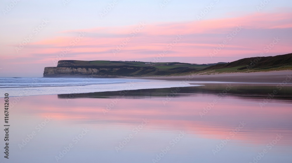 Fototapeta premium Coastal Cliffside Sunset Reflecting Peaceful Ocean Waters