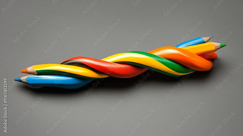 Colorful twisted pencils on a dark background showcase creativity and design Colorful twisted pencils on a dark background showcase creativity and design